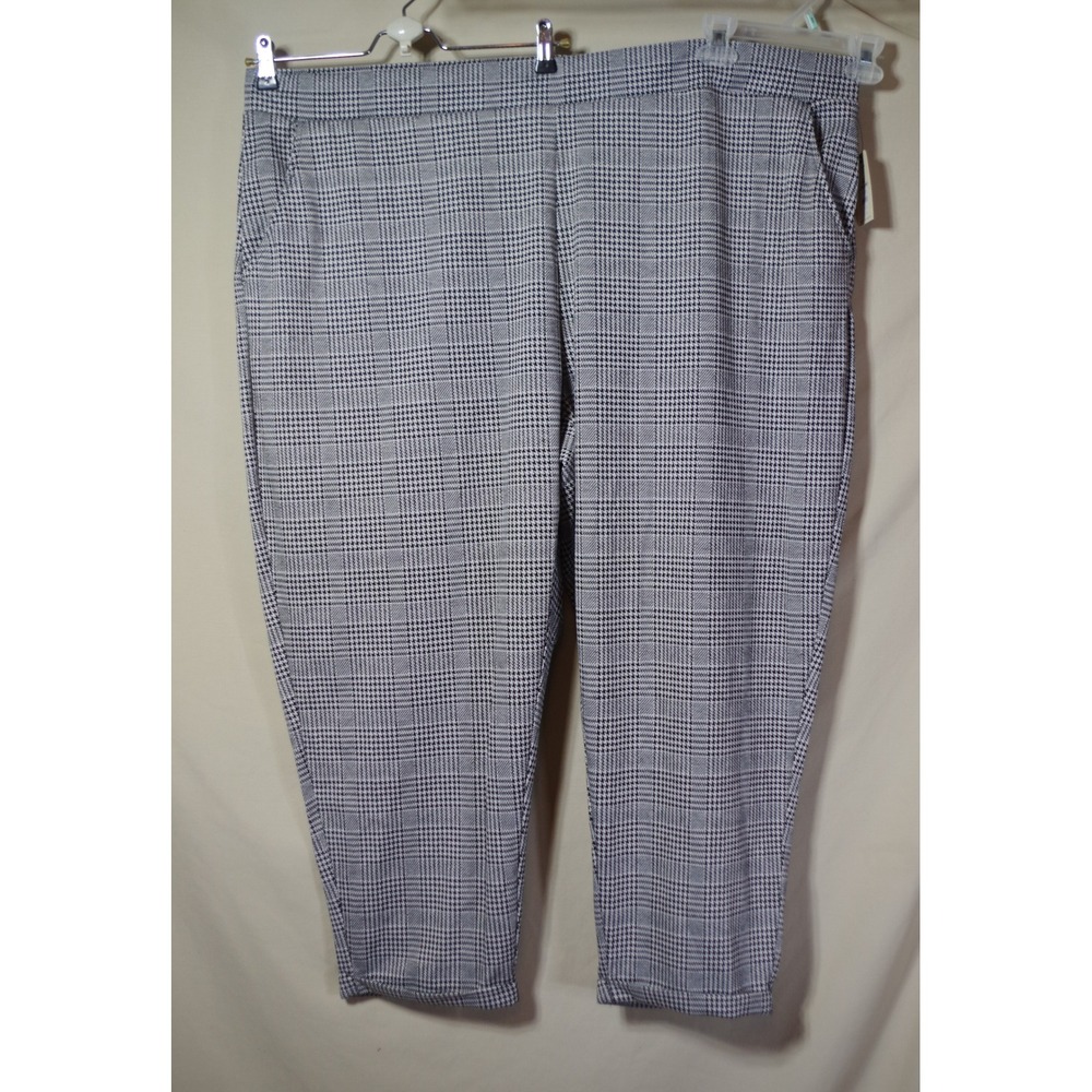 NWT Terra & Sky Women 4X Black White Glen Plaid Relaxed Fit Pull on Knit Pants